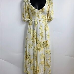 Abercrombie & Fitch Women's Floral Midi Tiered Poplin Puff Sleeve Dress